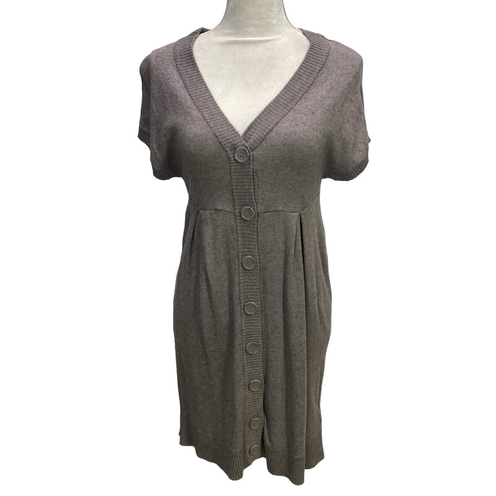 H&M Dress Size S Brown Knit Front full Button Mini Woman Wool blend Empire Waist